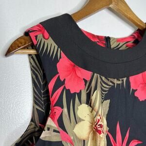 B-Works Black Tropical Floral Vacation Beach Sleeveless Sheath Dress 12 Women